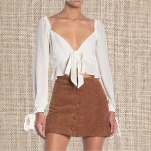 corduroy brown mini button down skirt